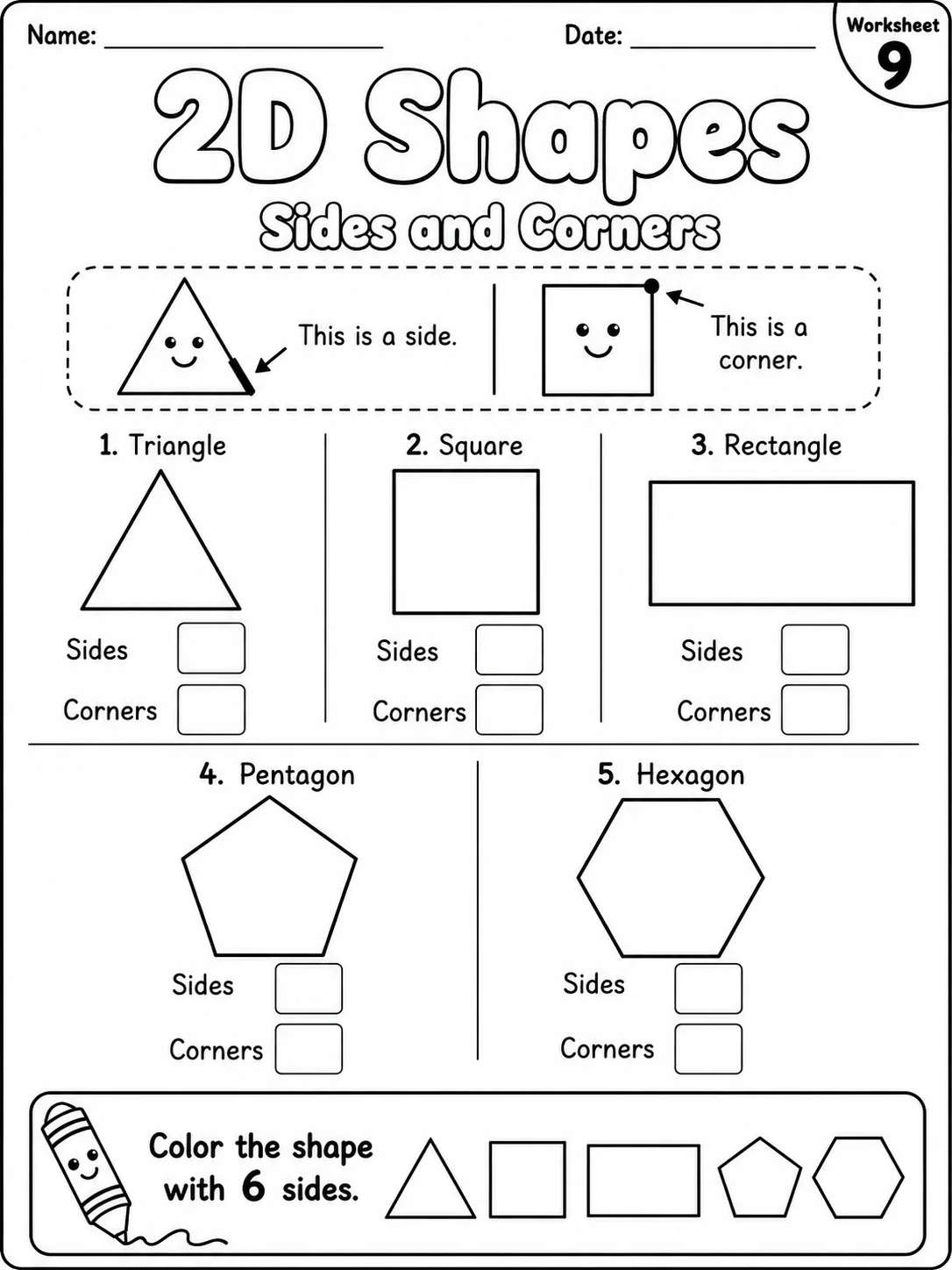 2D Shapes Worksheet Pack page 9 printable worksheet preview