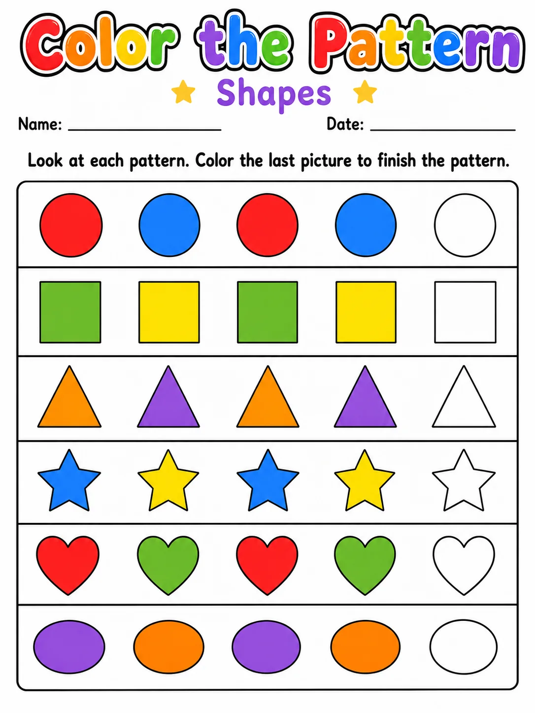 Grade 1 Shapes, Patterns and Picture Crossword Activity Pack printable preview from KiwiBee
