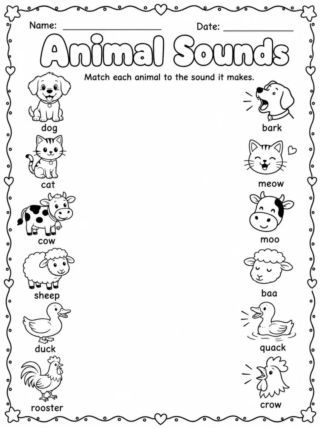 Animal Sounds Worksheet Pack 10 printable pages preview from KiwiBee
