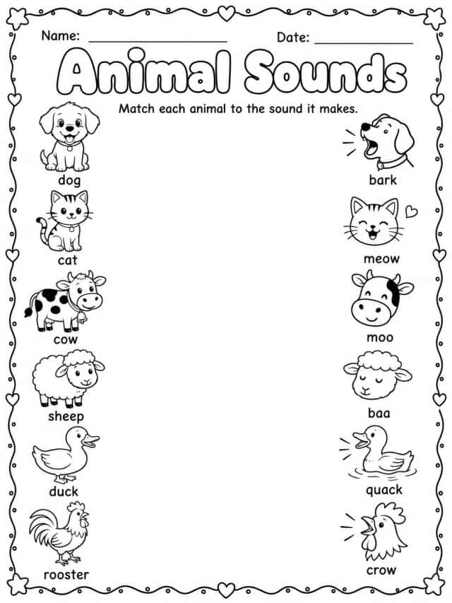 Animal Sounds Worksheet Pack