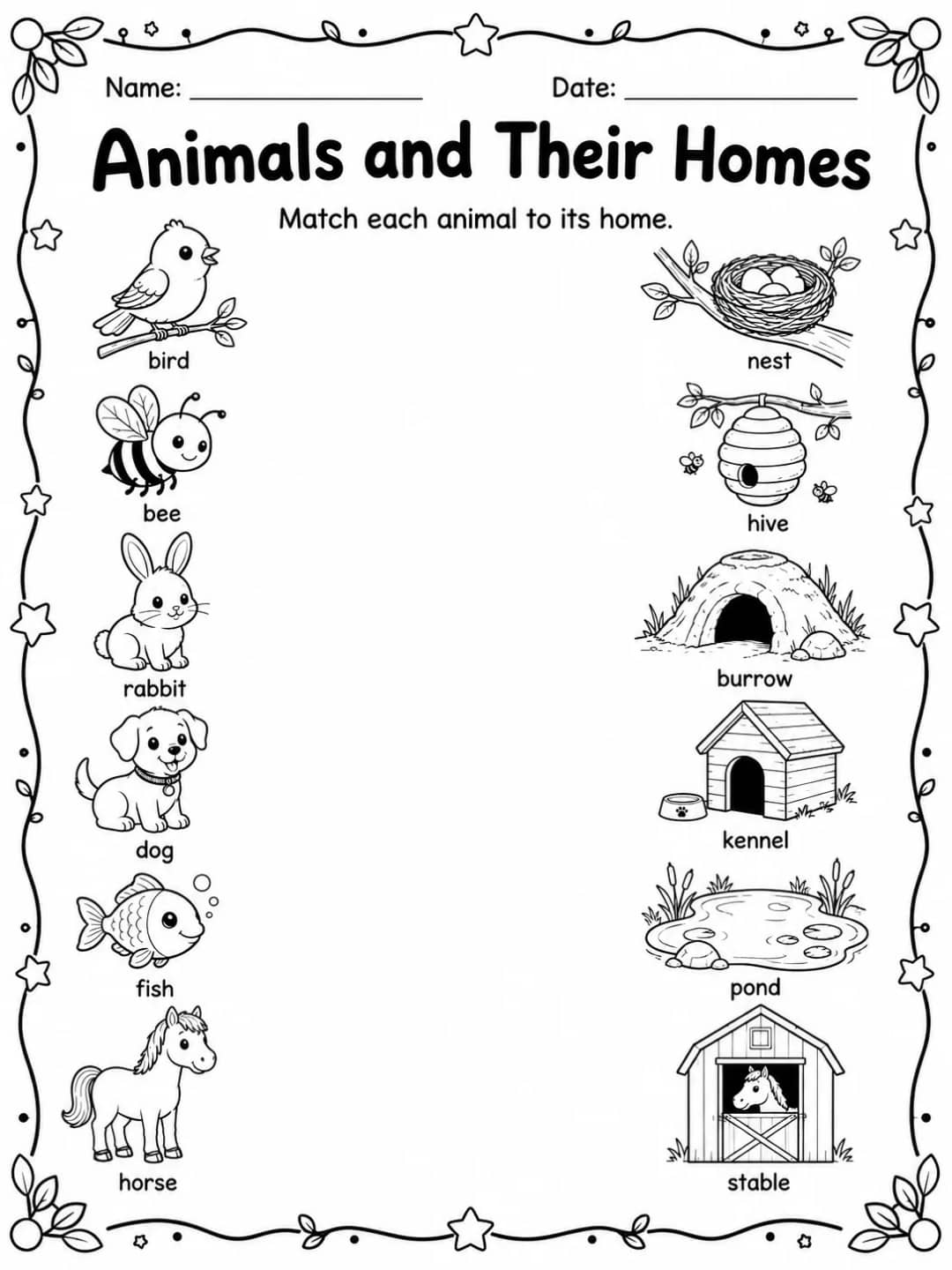 Animals and Their Homes Worksheet Pack 10 printable pages preview from KiwiBee