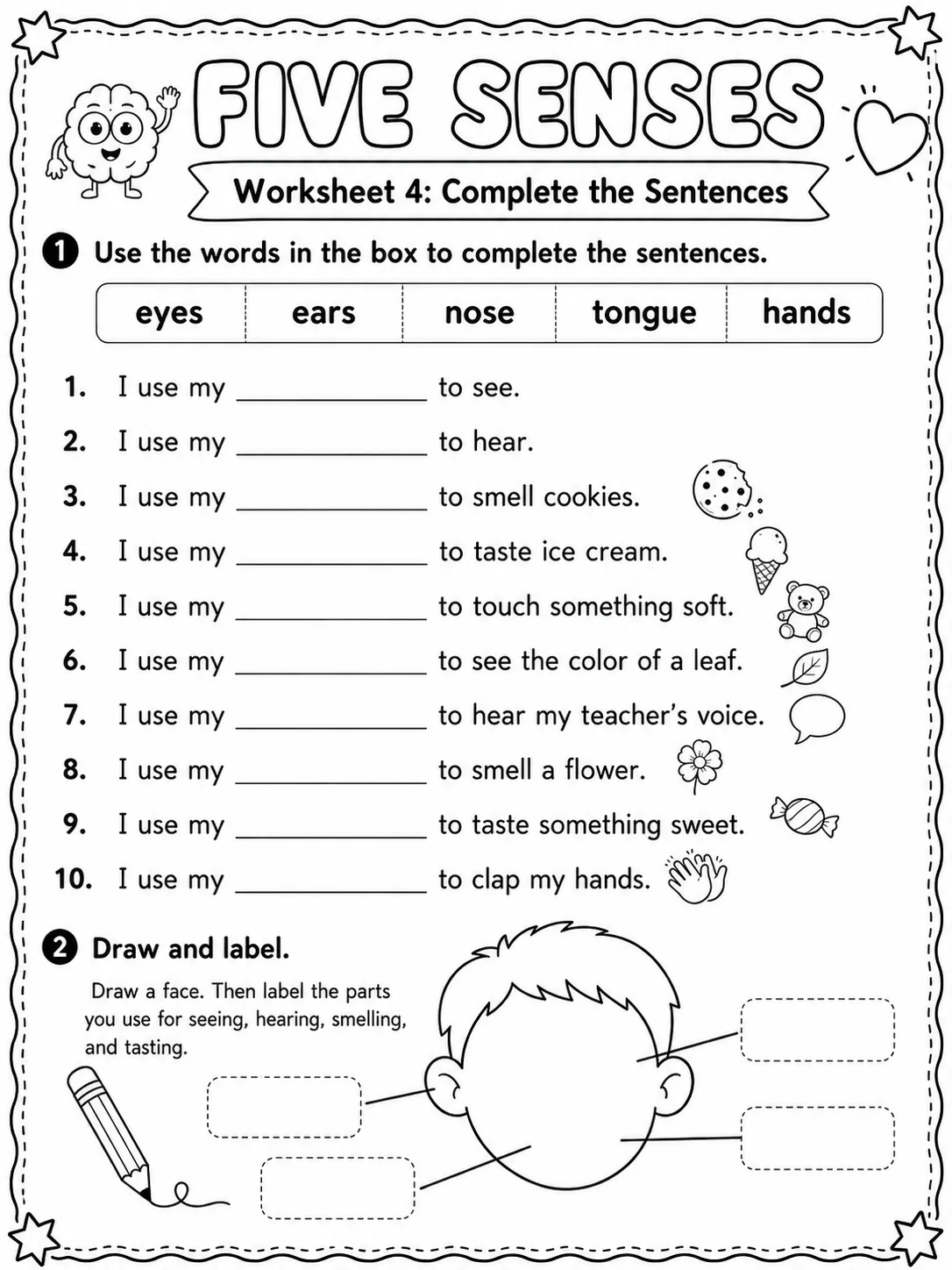 Five Senses Worksheet Pack page 4 printable worksheet preview