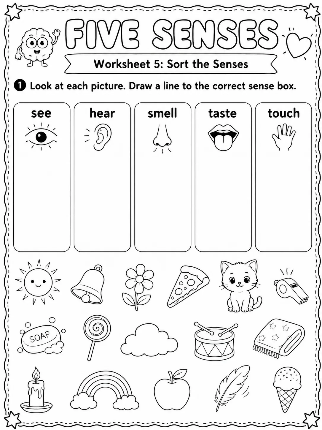 Five Senses Worksheet Pack page 5 printable worksheet preview
