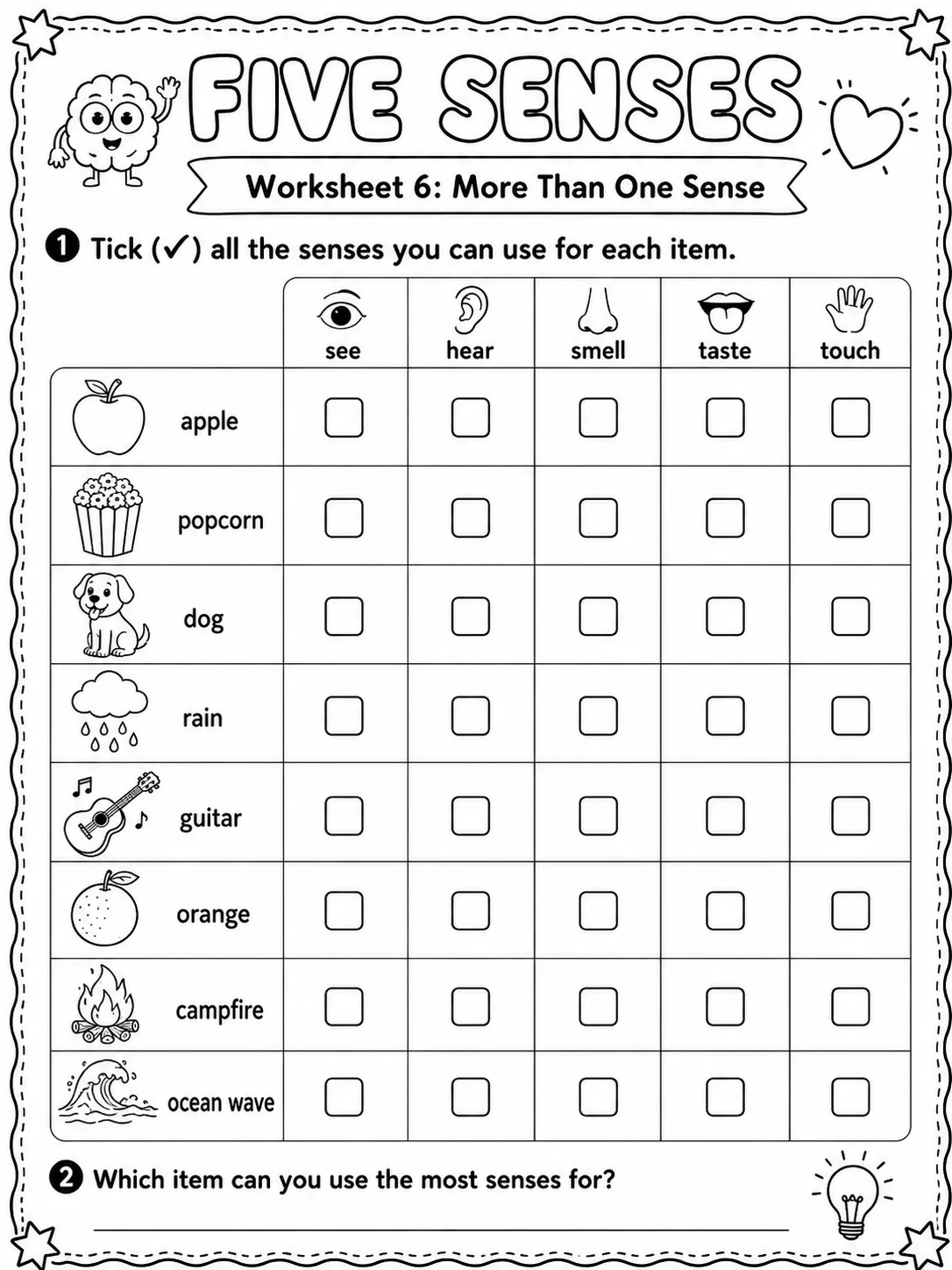 Five Senses Worksheet Pack page 6 printable worksheet preview