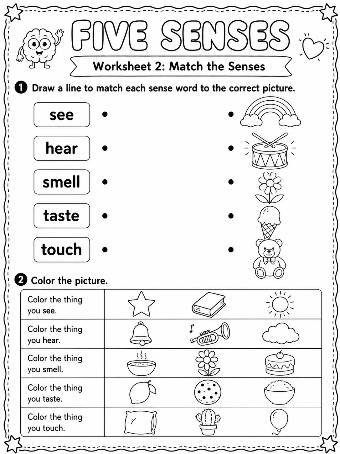 Five Senses Worksheet Pack - Set 2 page 2 printable worksheet preview