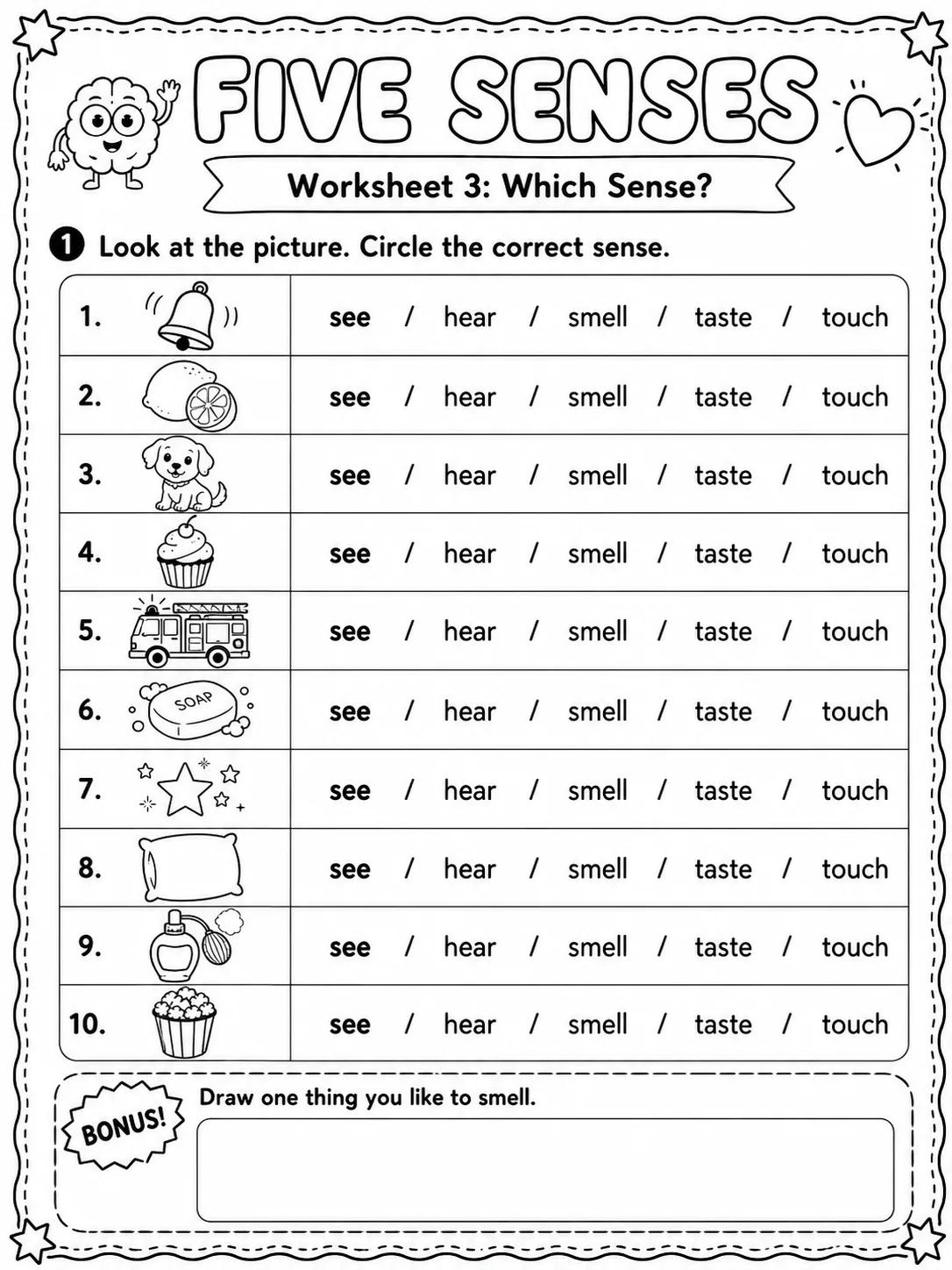 Five Senses Worksheet Pack - Set 2 page 3 printable worksheet preview