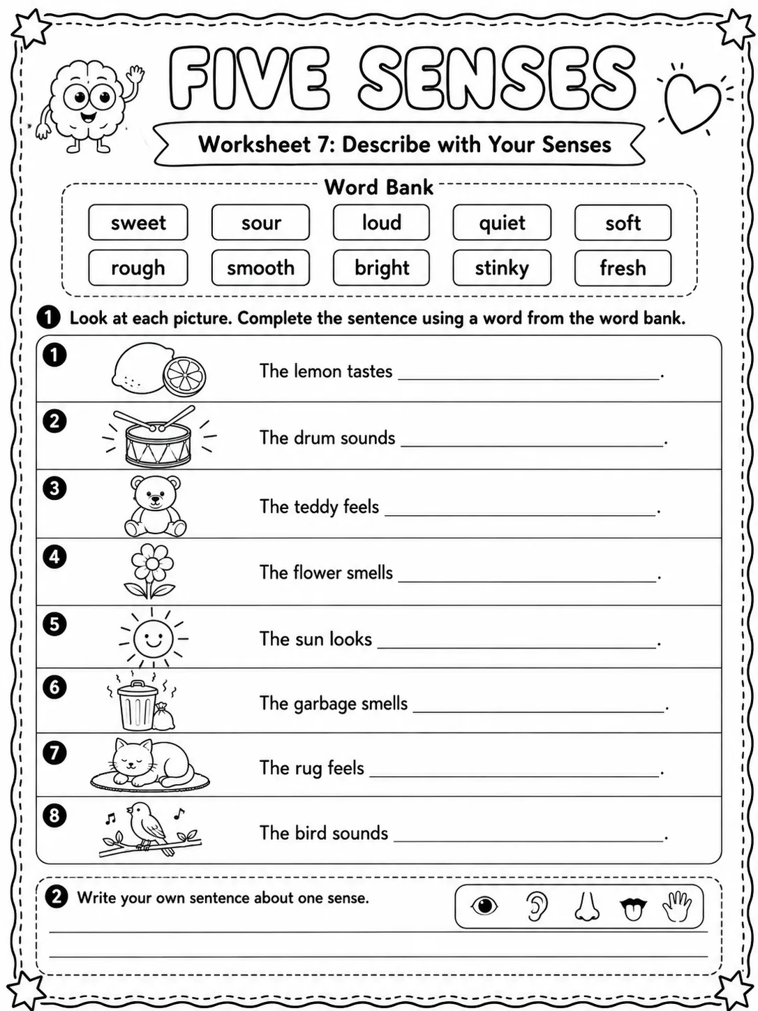 Five Senses Worksheet Pack - Set 2 page 7 printable worksheet preview