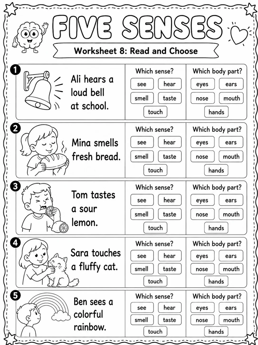 Five Senses Worksheet Pack - Set 2 page 8 printable worksheet preview