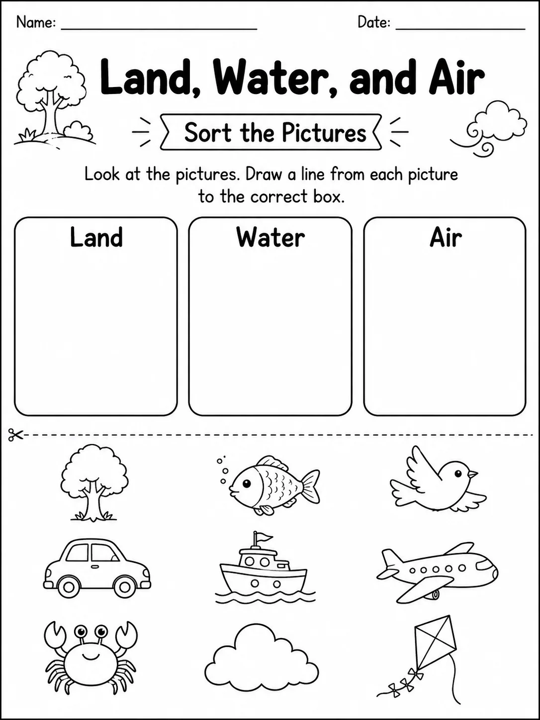 Land, Water, and Air Worksheet Pack 10 printable pages preview from KiwiBee
