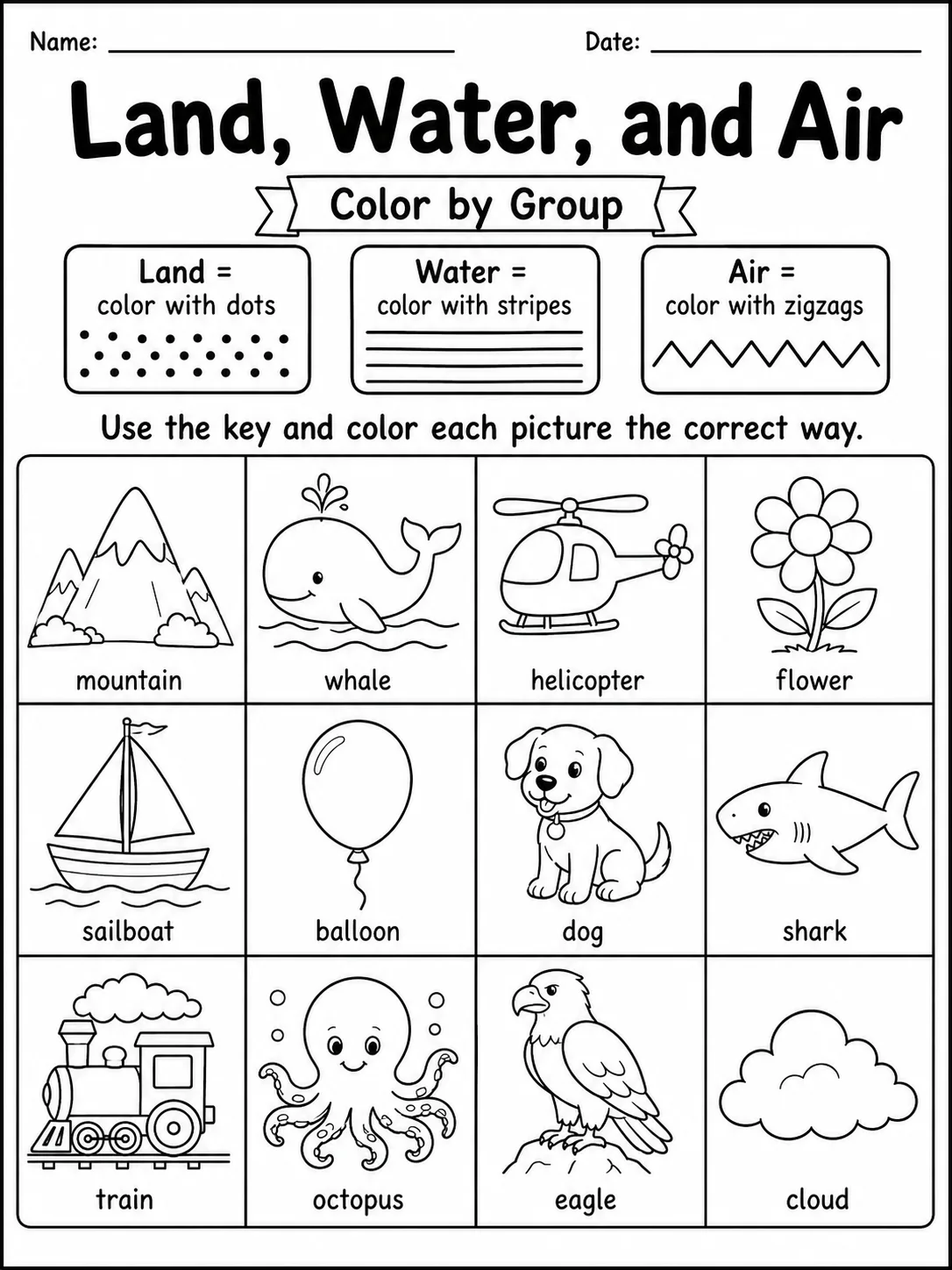 Land, Water, and Air Worksheet Pack page 3 printable worksheet preview