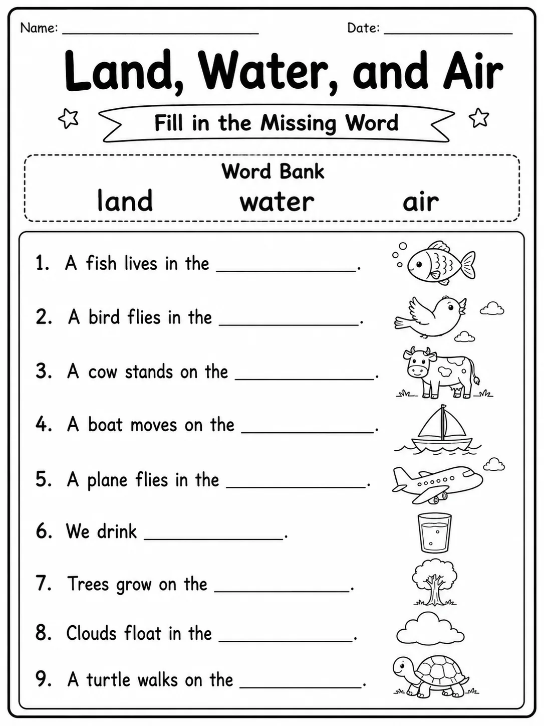 Land, Water, and Air Worksheet Pack page 5 printable worksheet preview
