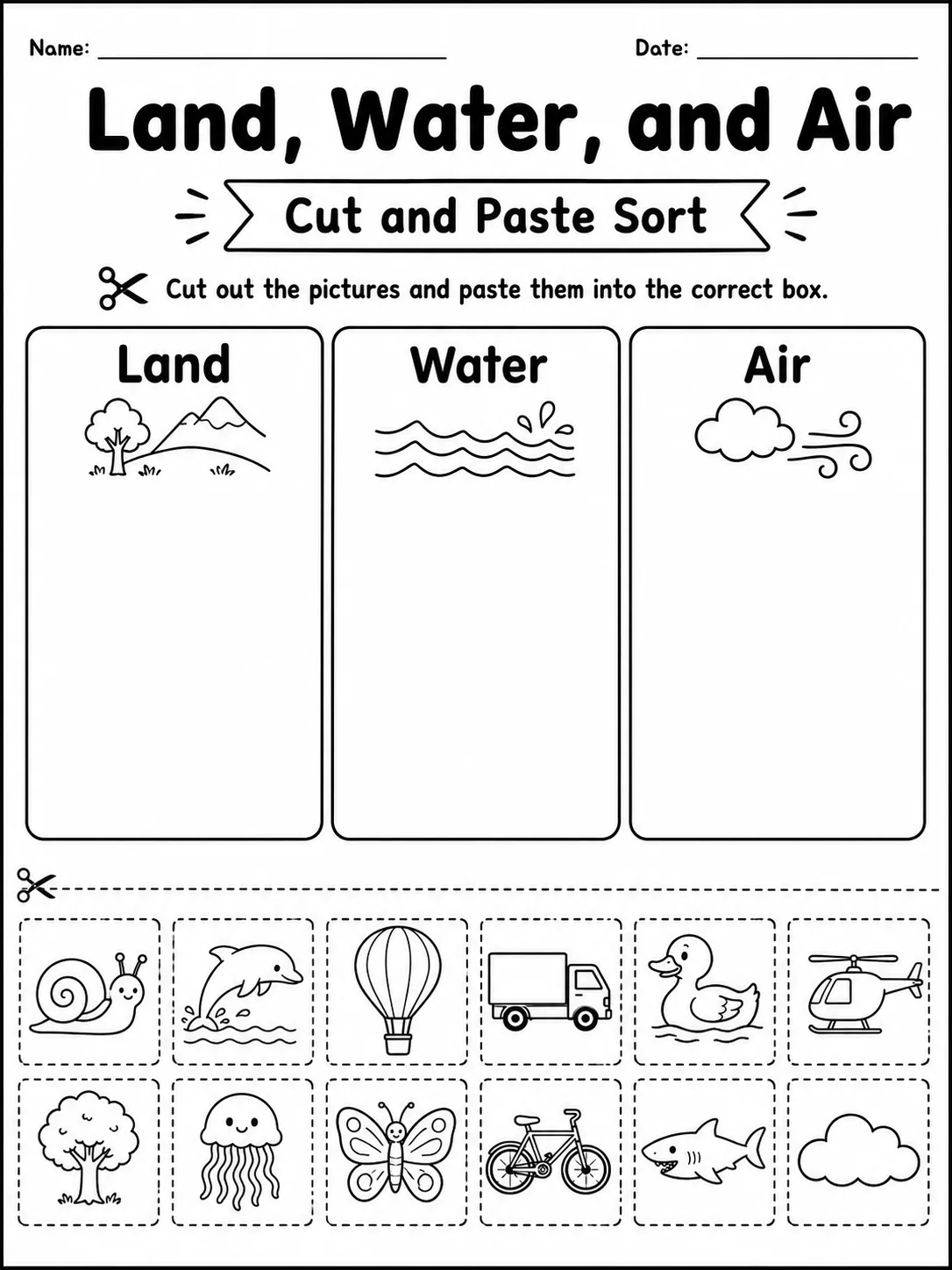 Land, Water, and Air Worksheet Pack page 6 printable worksheet preview
