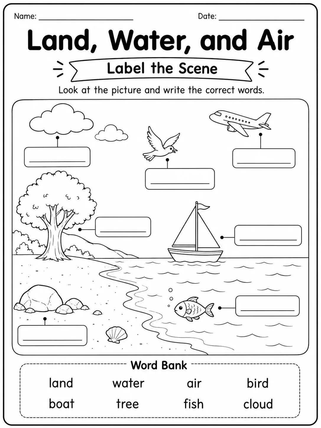 Land, Water, and Air Worksheet Pack page 7 printable worksheet preview