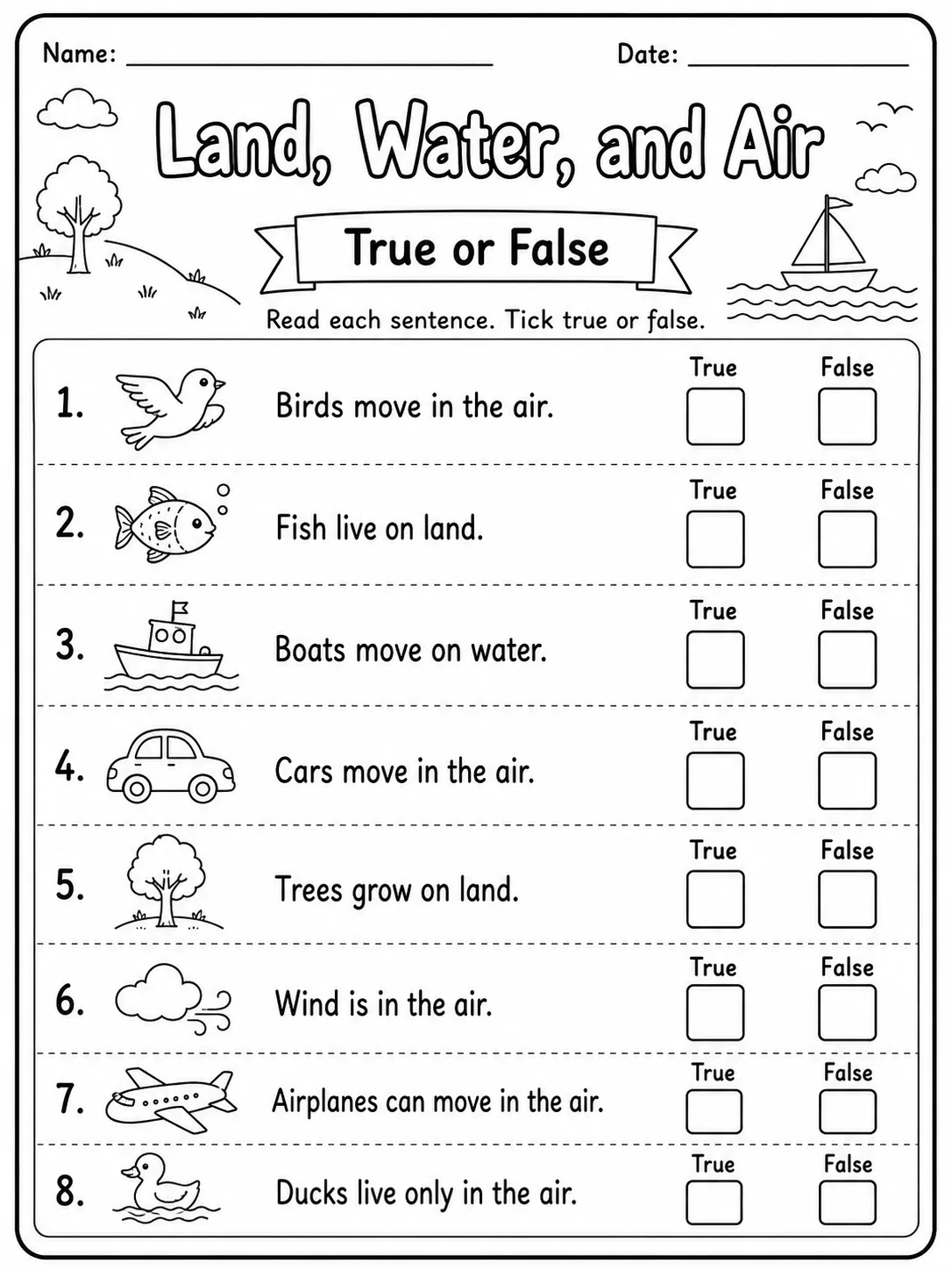 Land, Water, and Air Worksheet Pack page 8 printable worksheet preview