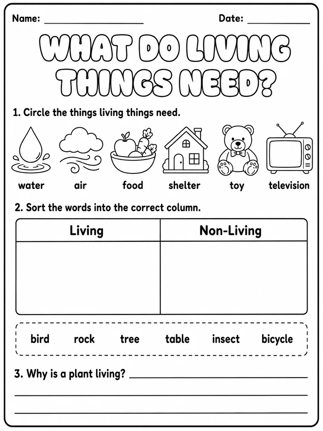 Living or Non-Living? Worksheet Pack page 5 printable worksheet preview