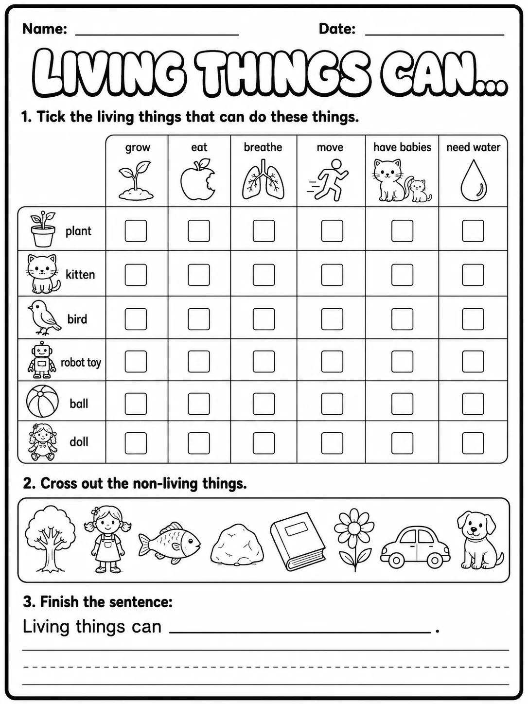 Living or Non-Living? Worksheet Pack page 6 printable worksheet preview