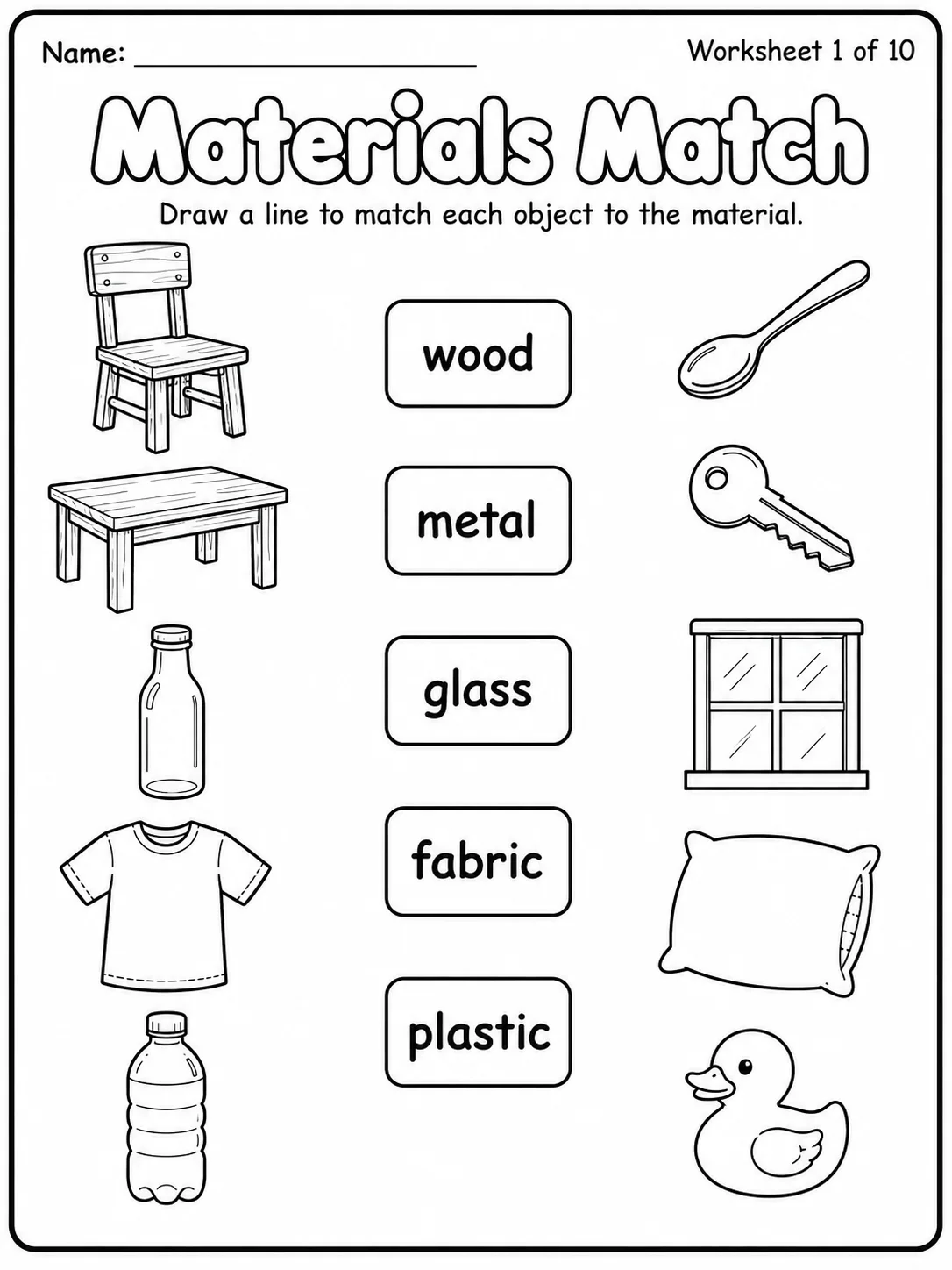 Materials Match Worksheet Pack 10 printable pages preview from KiwiBee