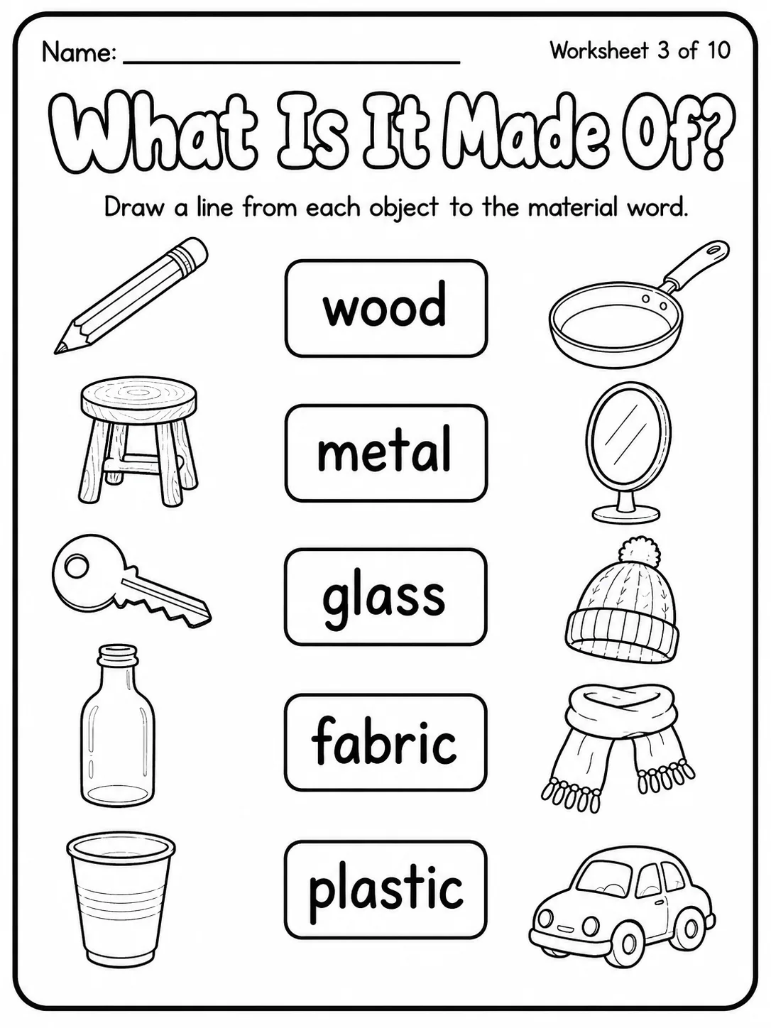 Materials Match Worksheet Pack page 3 printable worksheet preview