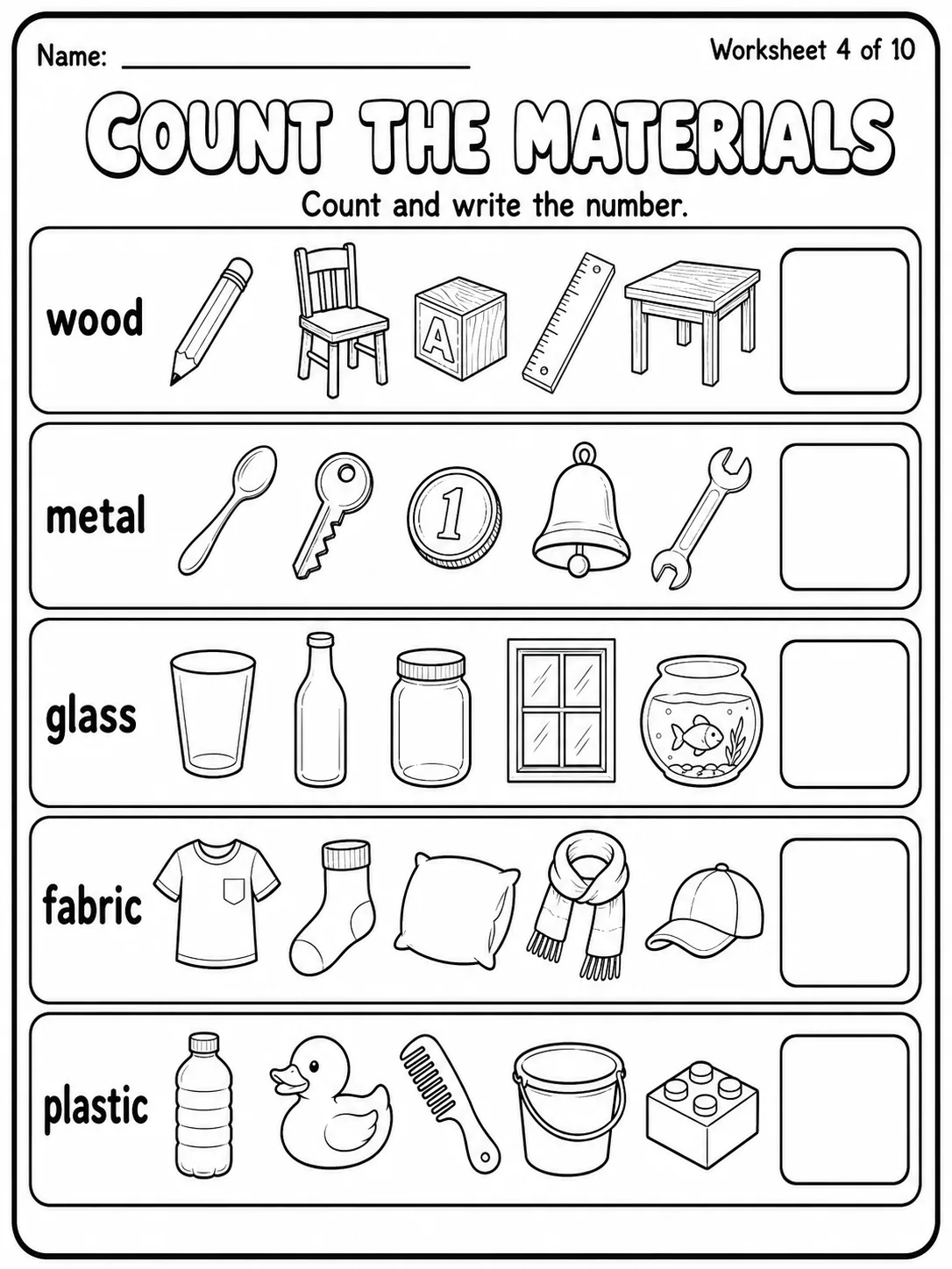 Materials Match Worksheet Pack page 4 printable worksheet preview