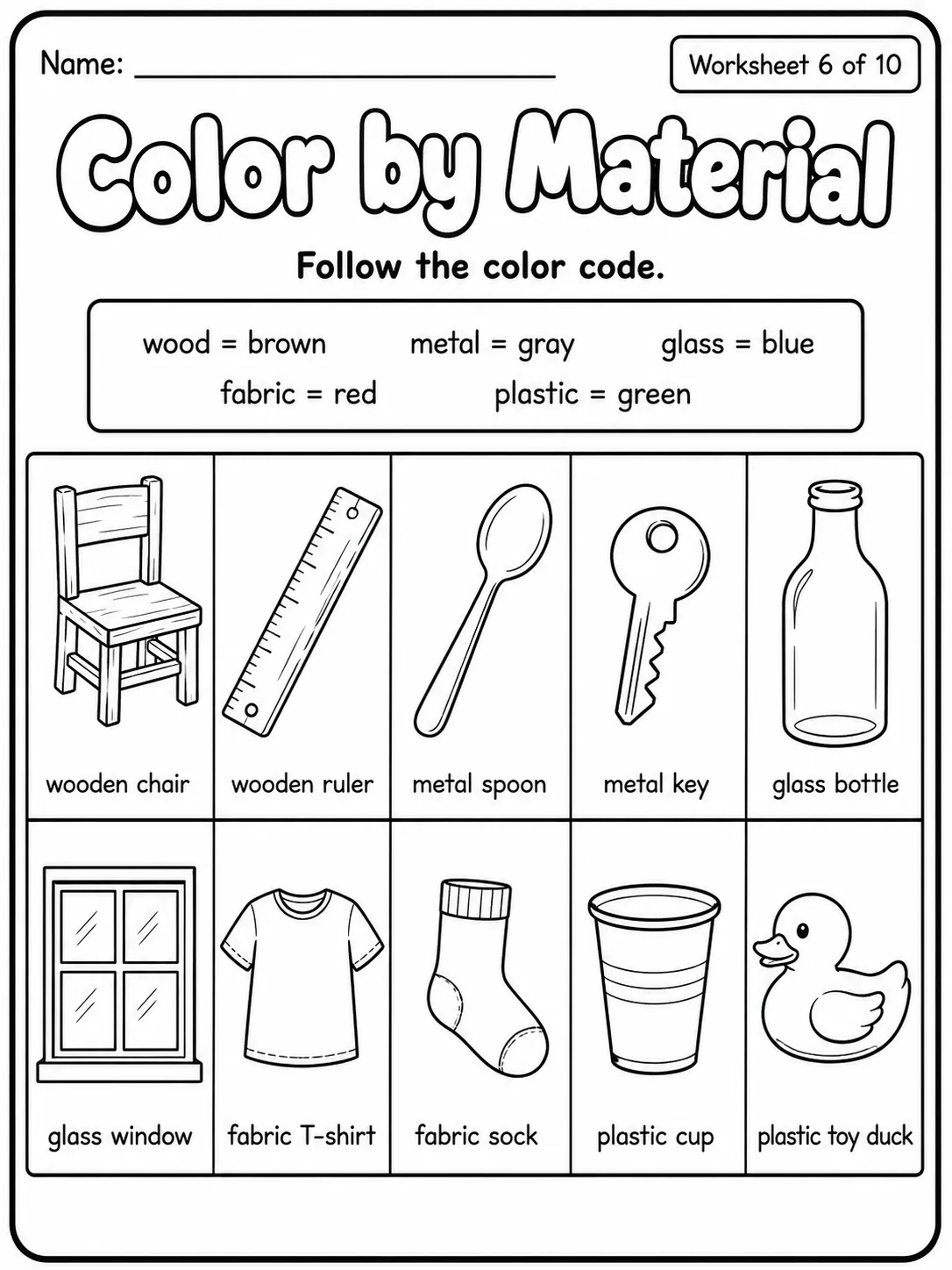 Materials Match Worksheet Pack page 6 printable worksheet preview