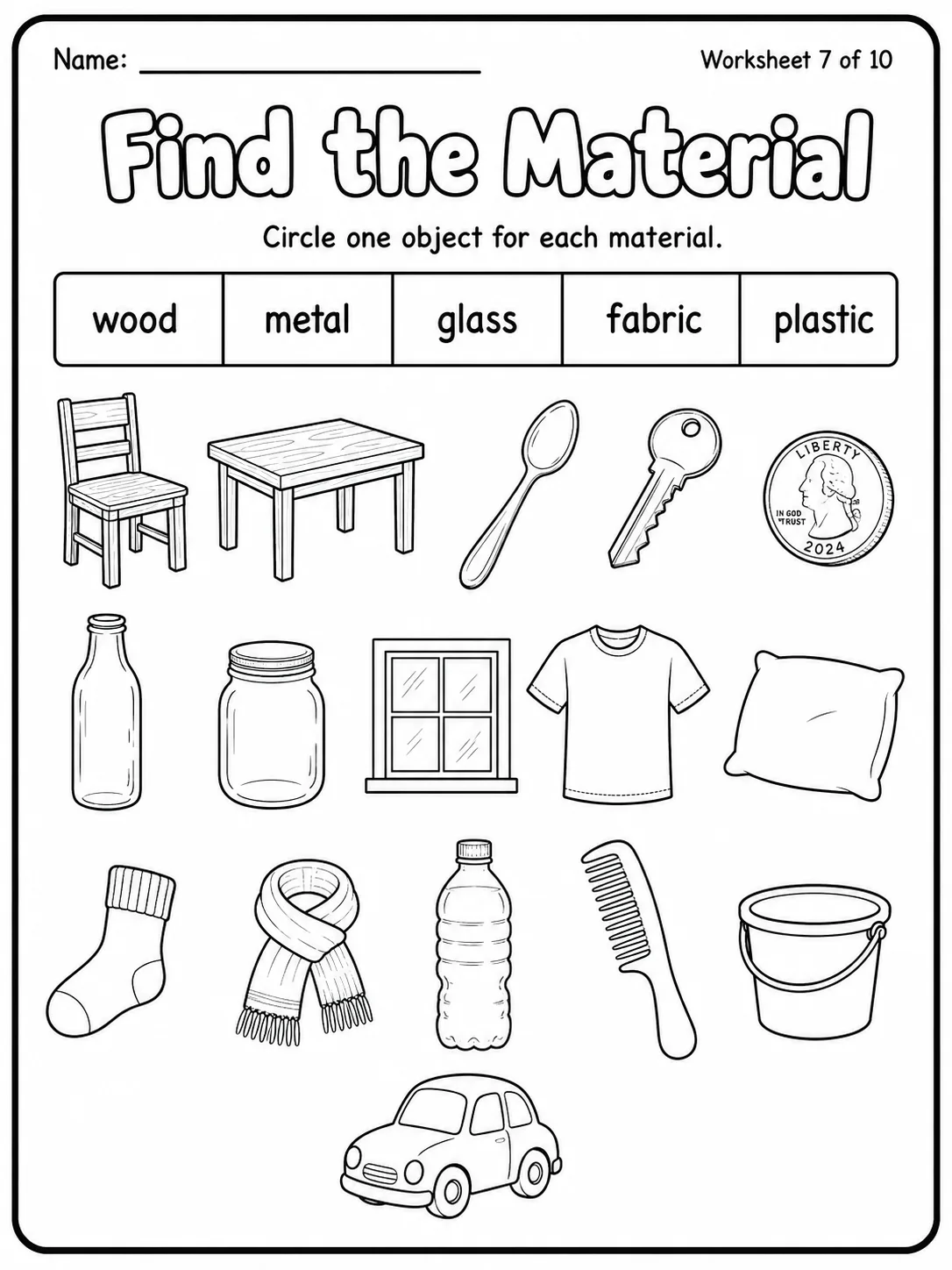 Materials Match Worksheet Pack page 7 printable worksheet preview