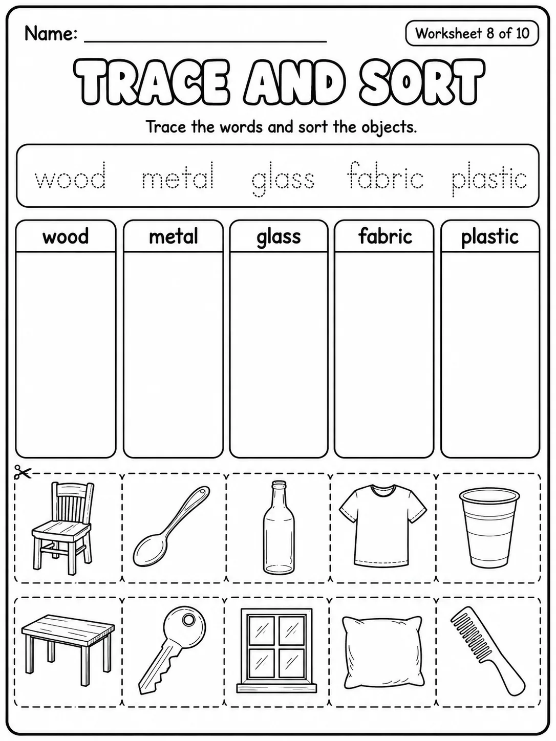 Materials Match Worksheet Pack page 8 printable worksheet preview