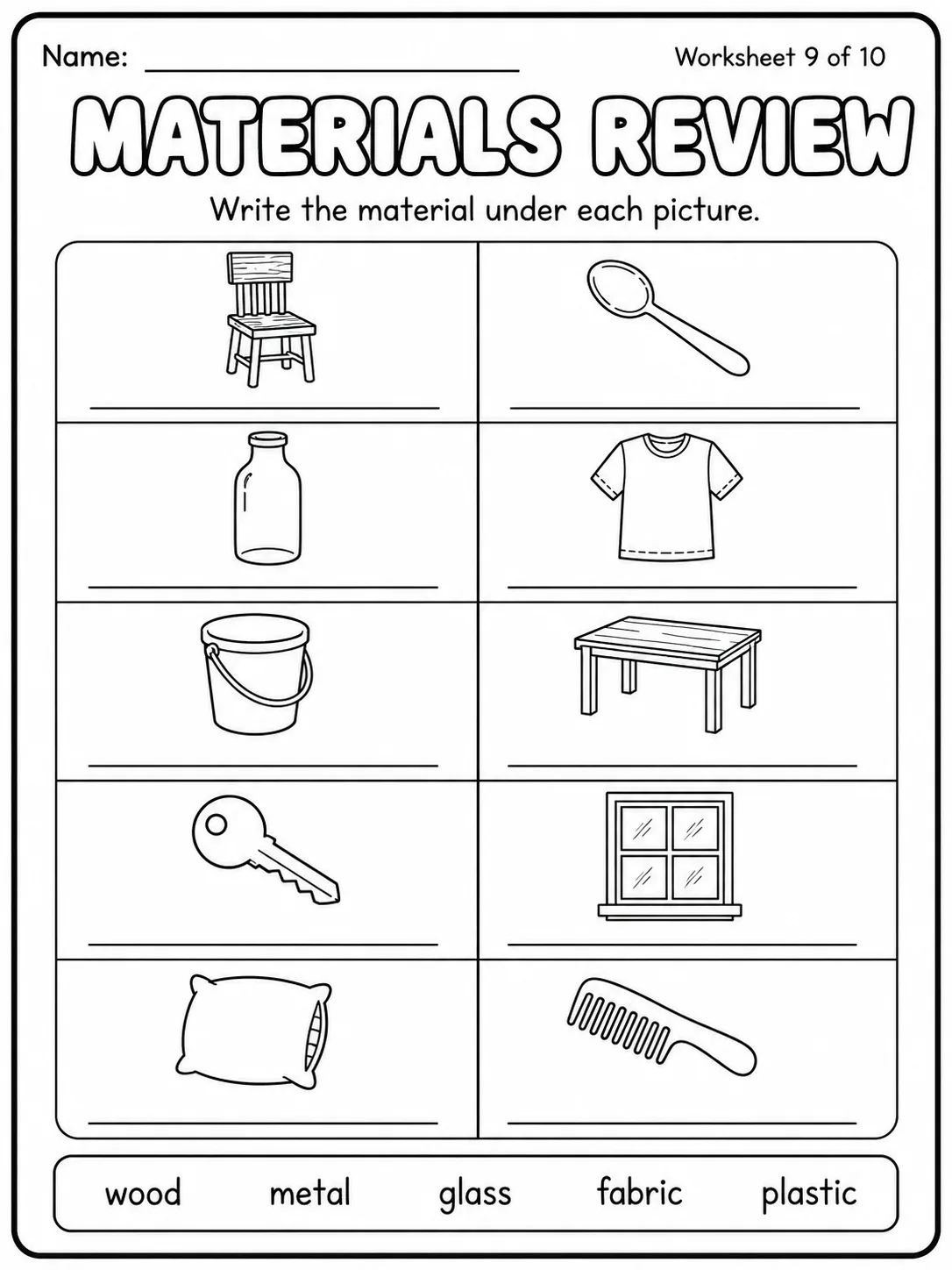 Materials Match Worksheet Pack page 9 printable worksheet preview