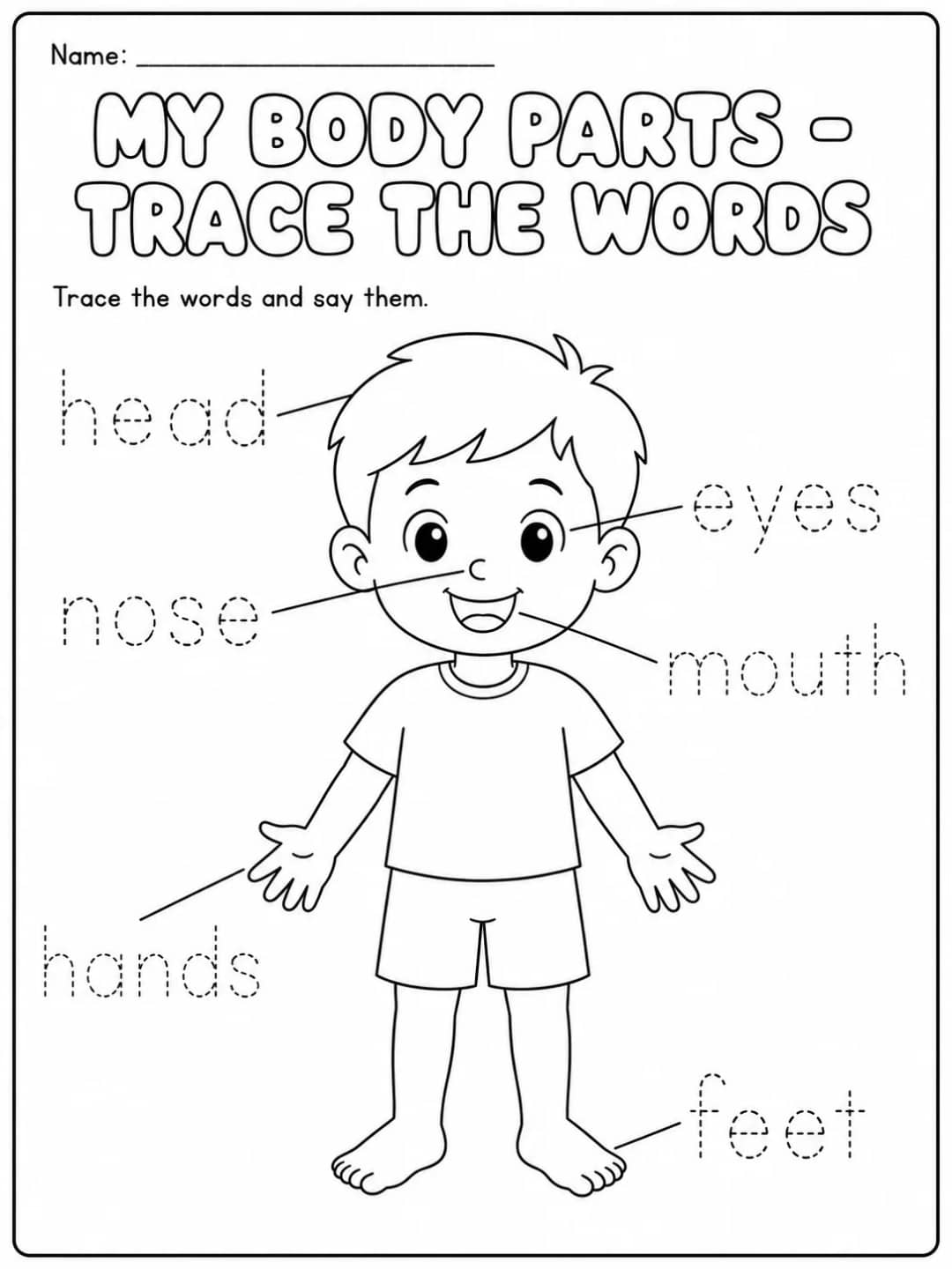 My Body Parts - Trace the Words Worksheet Pack 10 printable pages preview from KiwiBee