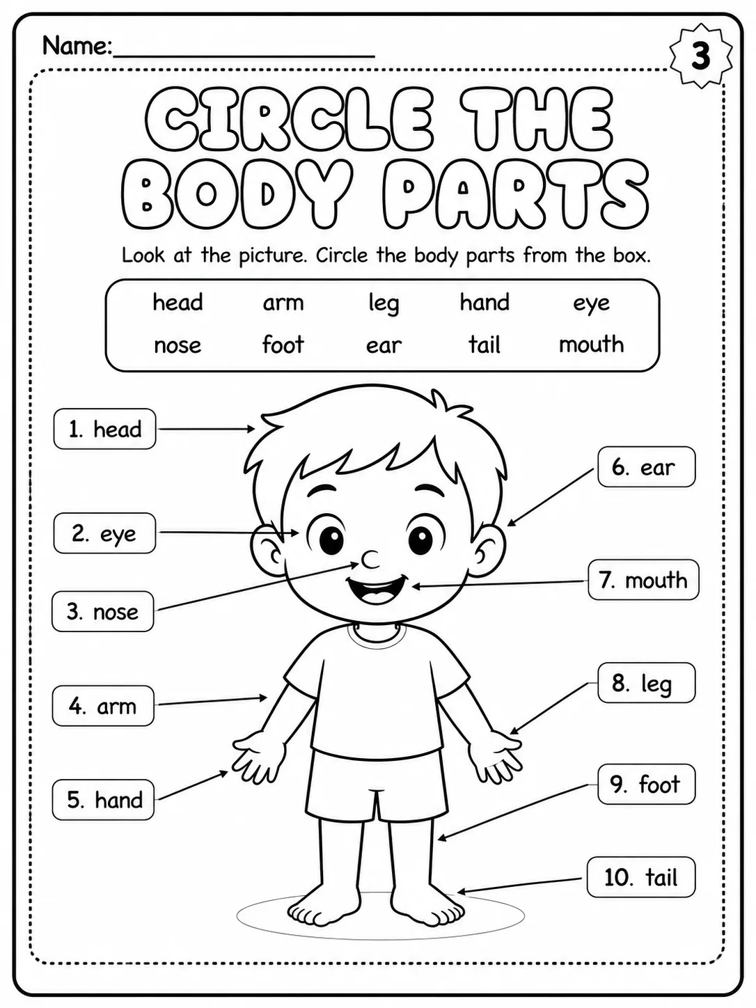 My Body Parts - Trace the Words Worksheet Pack page 3 printable worksheet preview