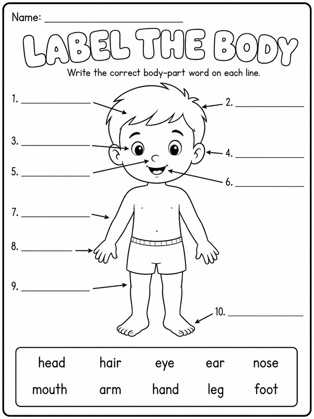 My Body Parts - Trace the Words Worksheet Pack page 5 printable worksheet preview