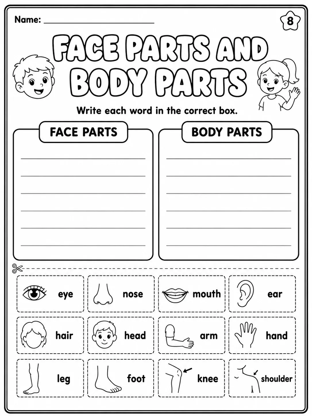 My Body Parts - Trace the Words Worksheet Pack page 8 printable worksheet preview
