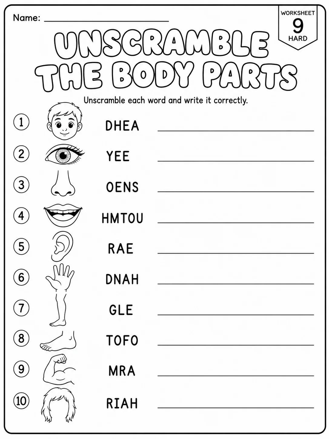 My Body Parts - Trace the Words Worksheet Pack page 9 printable worksheet preview