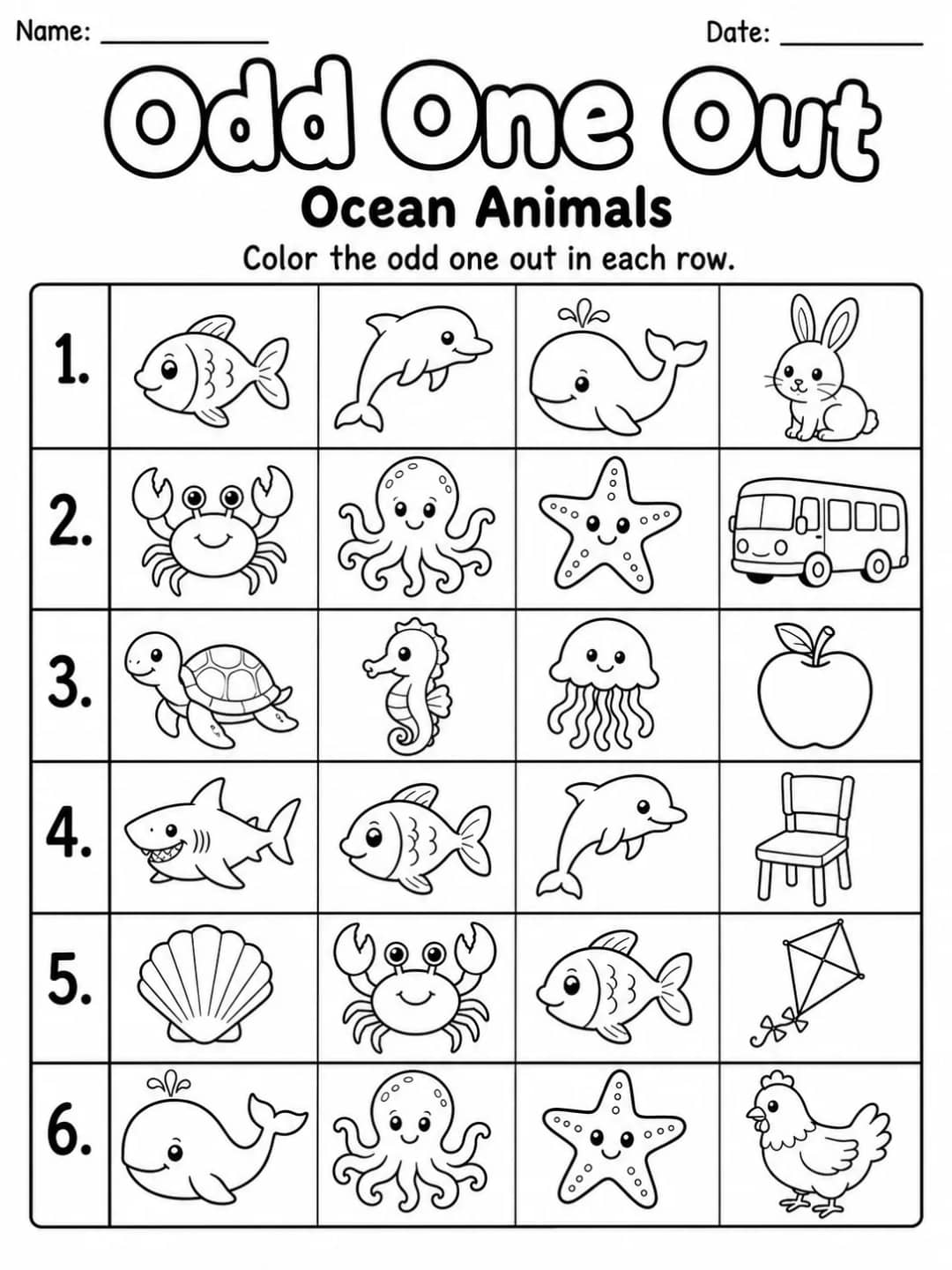 Ocean Animals Worksheet Pack 10 printable pages preview from KiwiBee