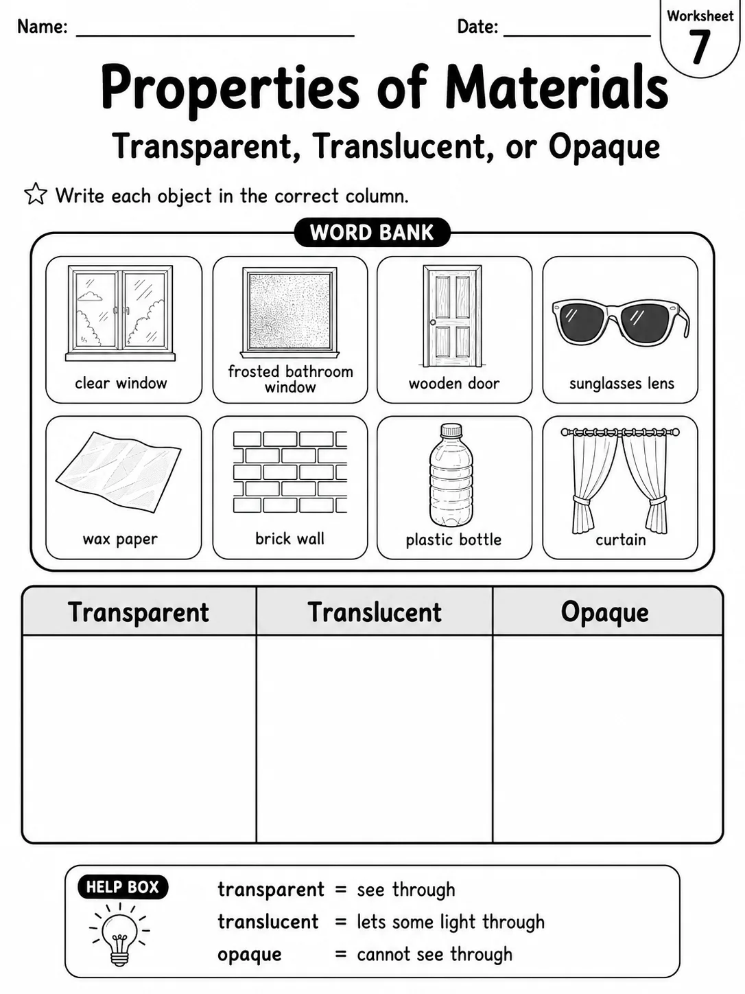 Properties of Materials Worksheet Pack page 7 printable worksheet preview