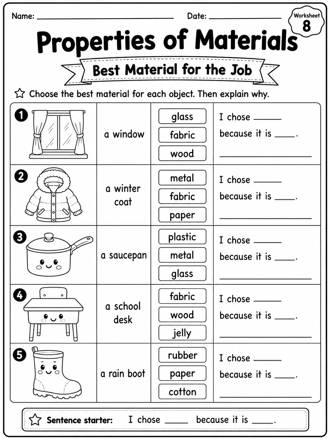 Properties of Materials Worksheet Pack page 8 printable worksheet preview
