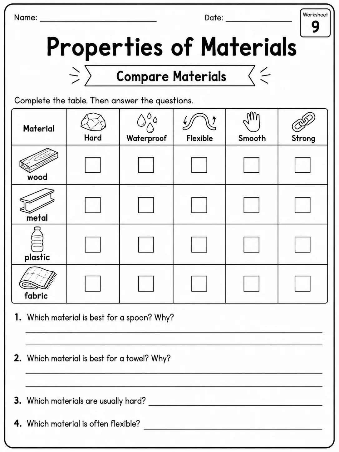Properties of Materials Worksheet Pack page 9 printable worksheet preview