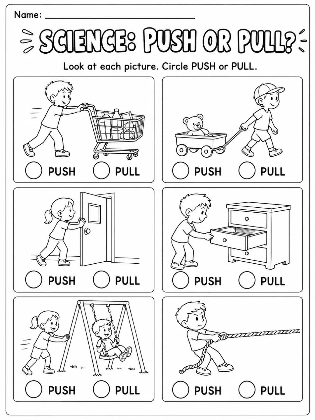 Push or Pull? Worksheet Pack 10 printable pages preview from KiwiBee