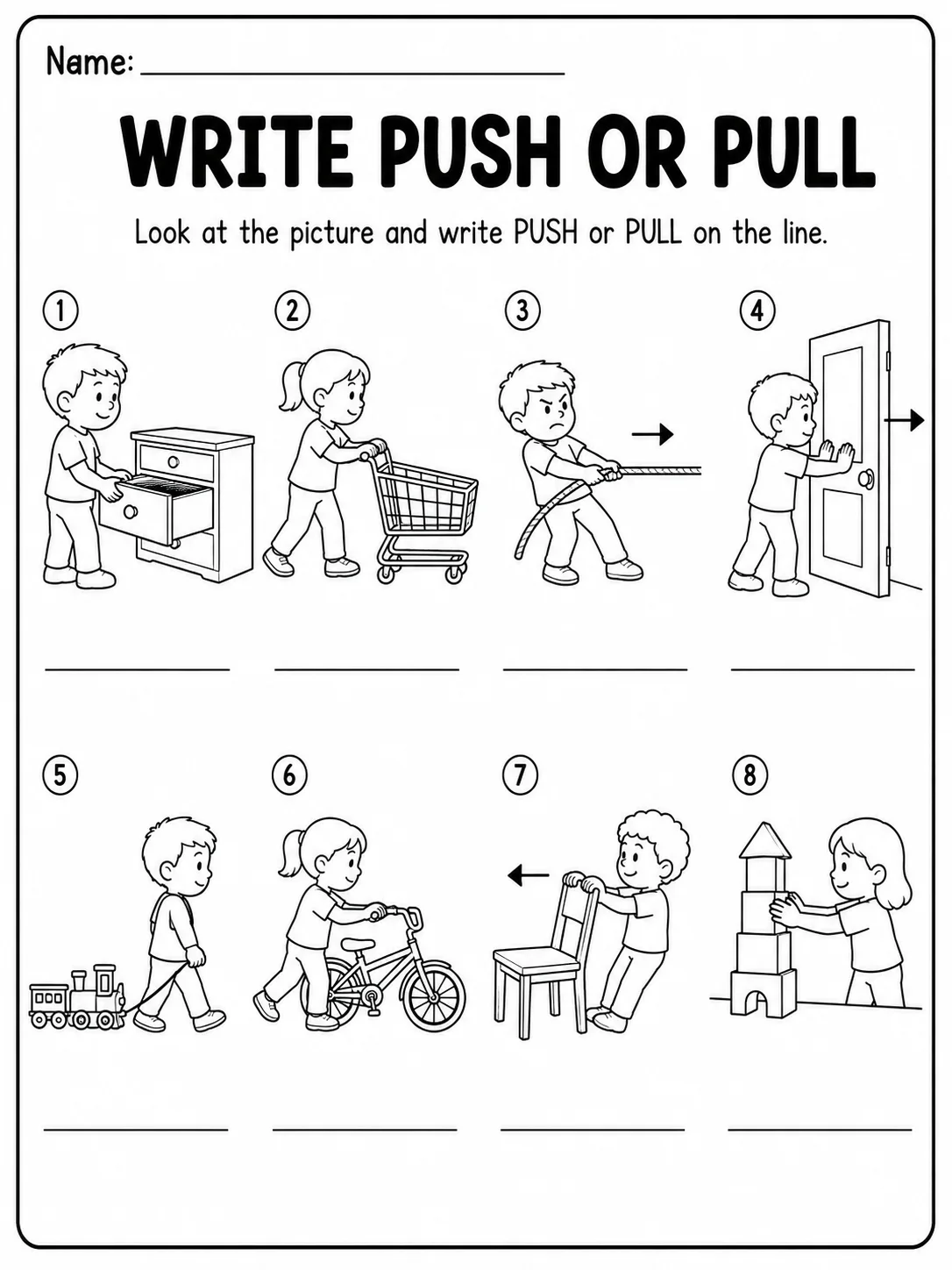 Push or Pull? Worksheet Pack page 4 printable worksheet preview
