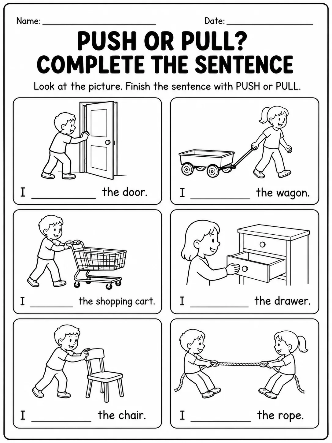 Push or Pull? Worksheet Pack page 6 printable worksheet preview