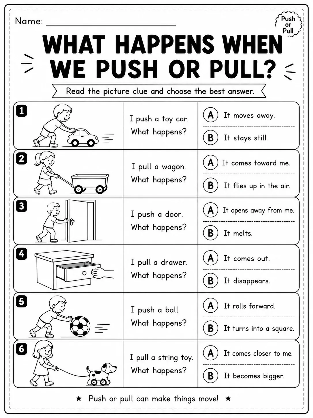 Push or Pull? Worksheet Pack page 7 printable worksheet preview