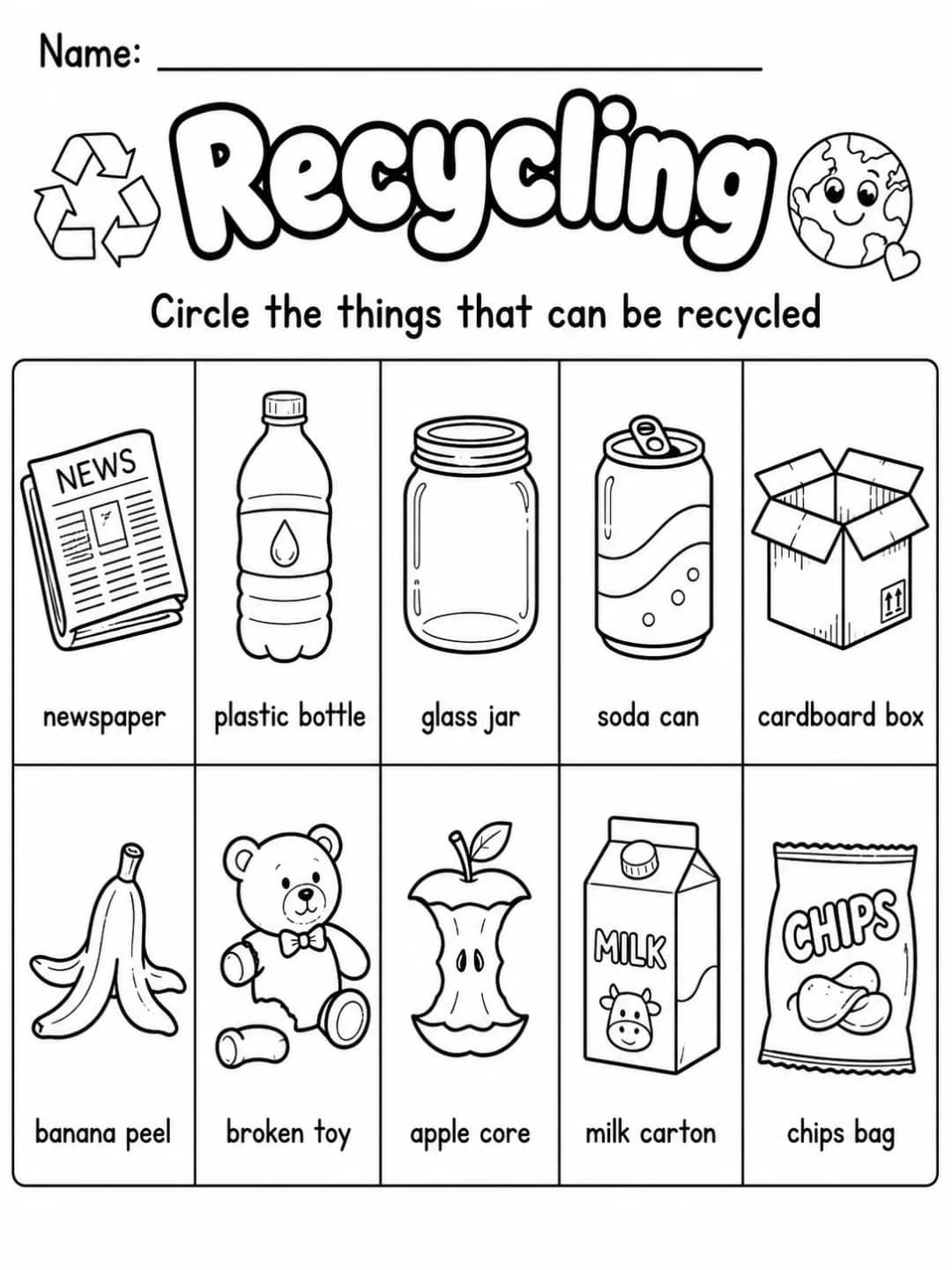 Recycling Worksheet Pack 10 printable pages preview from KiwiBee