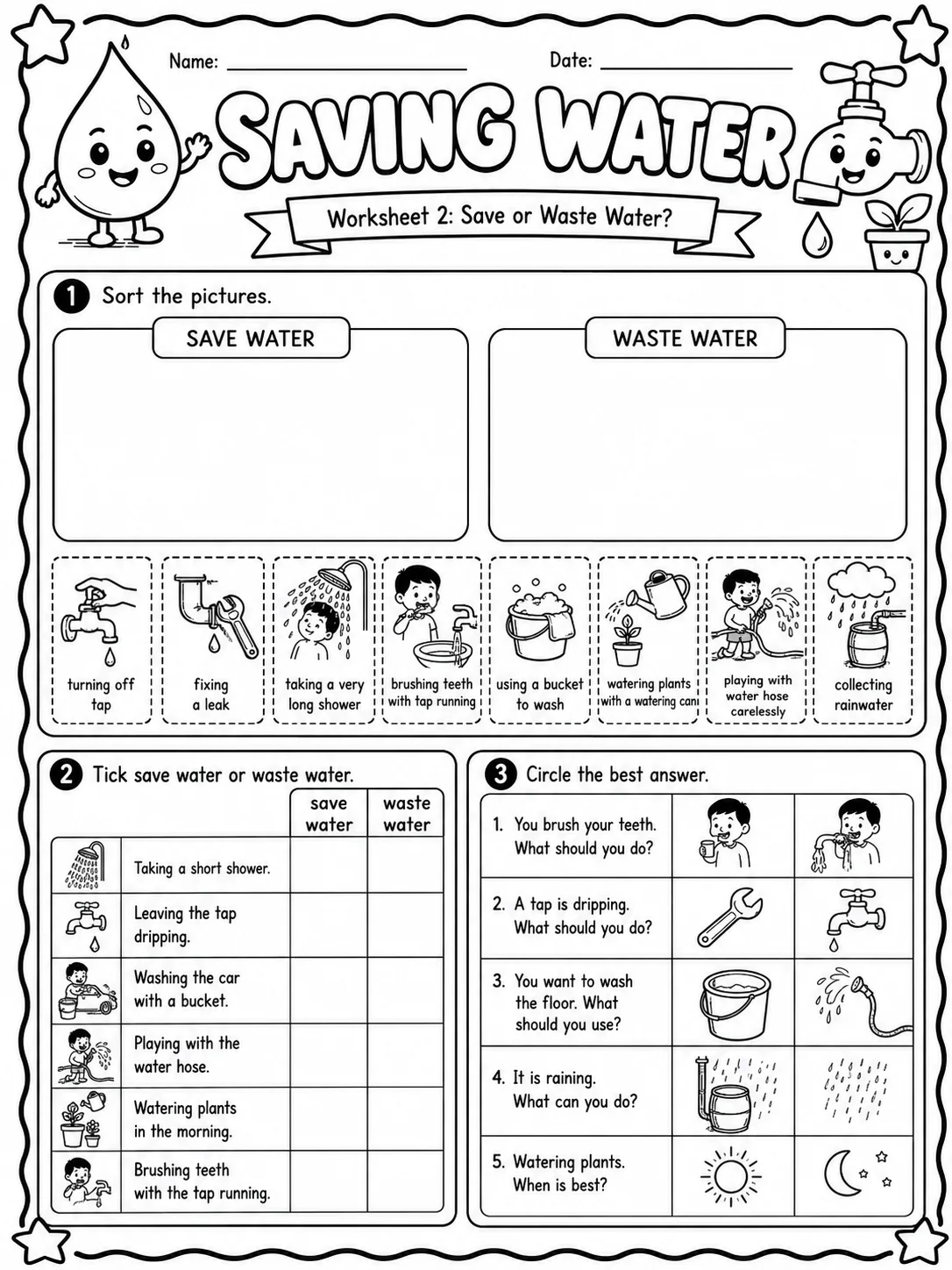 Saving Water Worksheet Pack page 2 printable worksheet preview