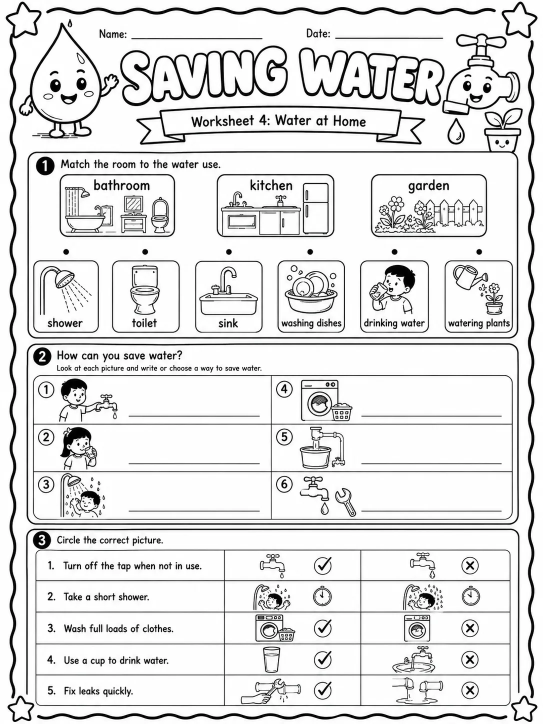 Saving Water Worksheet Pack page 4 printable worksheet preview