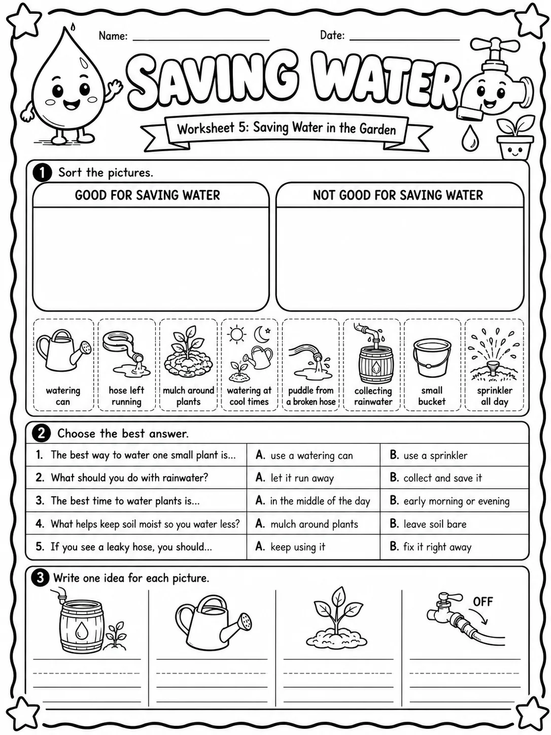 Saving Water Worksheet Pack page 5 printable worksheet preview