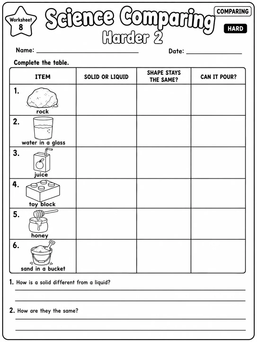 Science Comparing Easy I Worksheet Pack page 8 printable worksheet preview