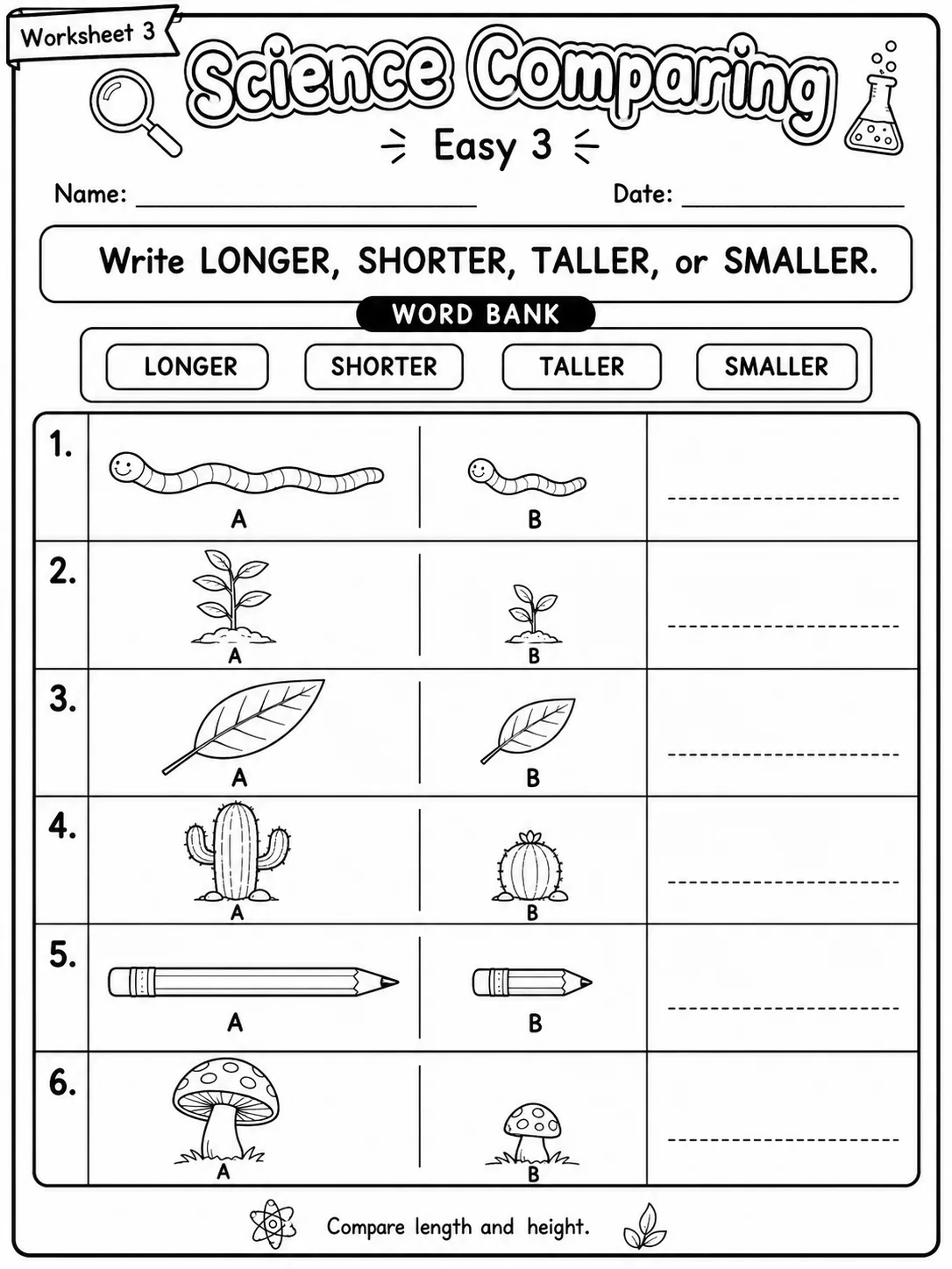 Science Comparing Easy I Worksheet Pack - Set 2 page 3 printable worksheet preview