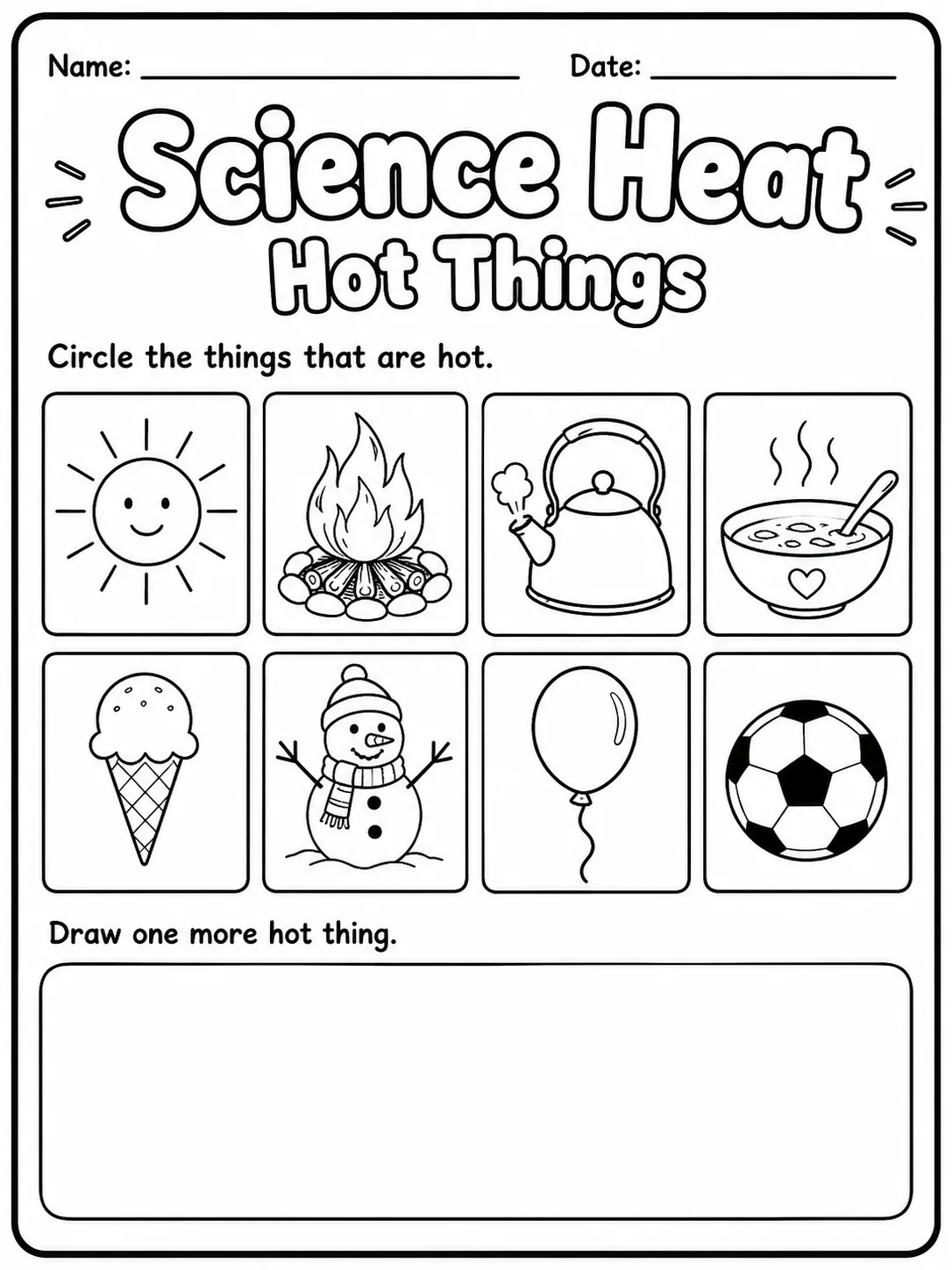 Science Heat Hot Things Worksheet Pack 10 printable pages preview from KiwiBee