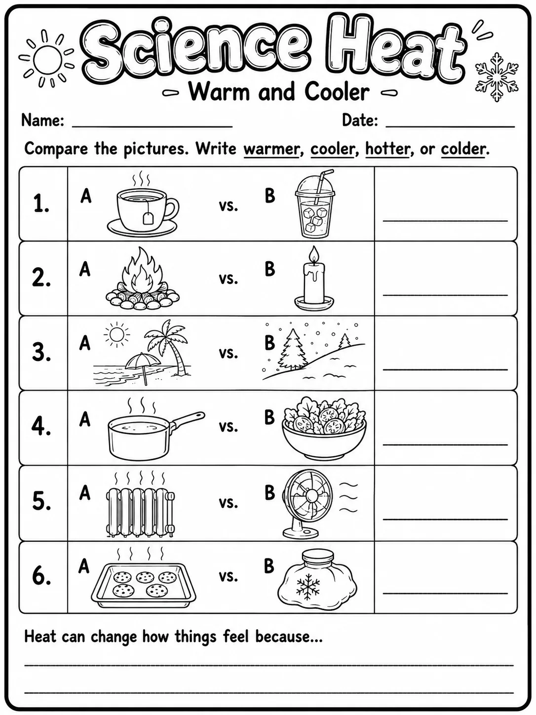 Science Heat Hot Things Worksheet Pack page 6 printable worksheet preview