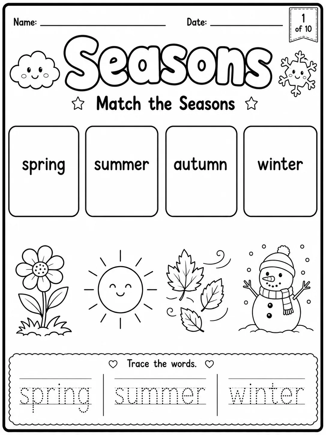 Seasons Worksheet Pack 10 printable pages preview from KiwiBee