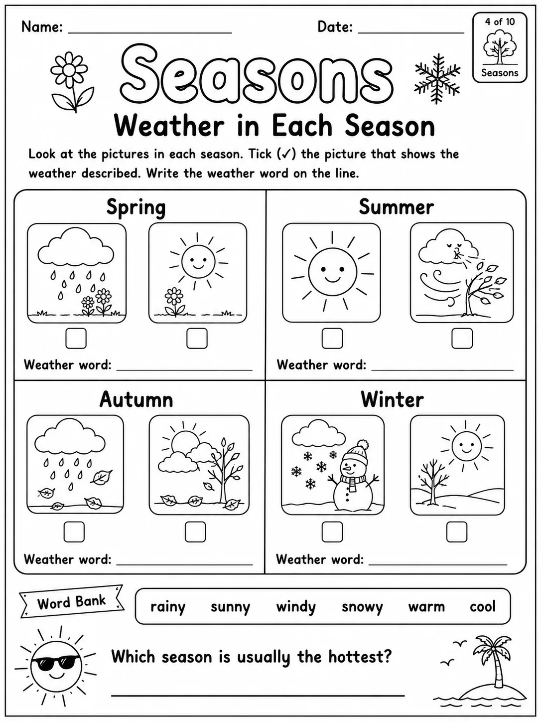 Seasons Worksheet Pack page 4 printable worksheet preview